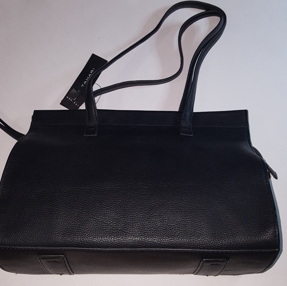 NWT Tahari Sienna Leather Tote Bag Black - Picture 6 of 14
